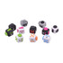 A collection of Fidget Cubes in various colours including black, white, grey, and bright accents, with different textures and buttons.