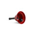 A red 75mm hand bell with a black handle, featuring a round clapper inside. It has a simple design and smooth finish.