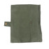A green fabric pouch with a snap button closure, featuring a textured surface and a simple design.