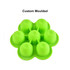 A green silicone ice cube tray shaped like a flower, featuring six moulded compartments for ice cubes.