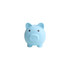 A light blue PVC piggy bank with a simple design and two black dot eyes. It features a branding logo.