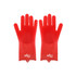 Red silicone cleaning gloves with textured palms, designed for various cleaning tasks. The gloves have a brand logo.