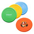 A set of four silicone frisbees in green, yellow, blue, and orange, featuring a cartoon character on one.