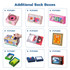 A collection of various decorative sock boxes in different colours and designs, each showcasing unique patterns and styles.