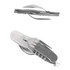 A stainless steel camping cutlery tool featuring a knife, fork, and spoon in a compact design with a multi-tool style.