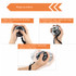 An instructional image featuring a black and silver wrist ball, showing steps for use with a logo present.