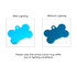 A blue bone-shaped pet ID tag displayed in two lighting conditions, showing variations in colour appearance.