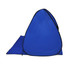 A blue pop-up beach tent with a streamlined design and a detachable floor section. It features a logo.