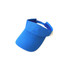 A blue sport visor features a curved brim and an adjustable strap at the back. It has a logo on the front.