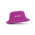A pink Terry Toweling Bucket Hat featuring a logo on the front, suitable for leisure and outdoor activities.