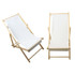 A wooden beach chair with a light timber frame and white fabric seat, presented in two positions.