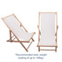 A beech frame beach chair with a white fabric seat, featuring an adjustable backrest. Includes a logo.