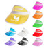 A collection of PVC sunscreen hats in various colours, featuring different designs and a logo on some.