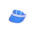 A PVC sunscreen hat with a blue brim and white band, featuring a transparent visor. Includes a branding logo.