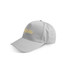 A grey cap with a branded logo on the front, featuring a classic design and adjustable back.