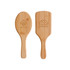 A bamboo hairbrush featuring a smooth, rounded design with a handle. It has two sides, each with different engravings.