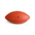 An orange American football with a textured surface and a black valve, featuring a logo.