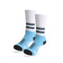 Crew woven bamboo work socks in blue and white, featuring a logo band and reinforced toe and heel areas. Crew woven bamboo work socks in blue and white, featuring a logo band and reinforced toe and heel areas.