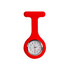 A red silicone nurse watch featuring a round clock face with numbers and a logo.