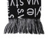 Acrylic fibres scarf in black and white with a fringed edge and a logo design.