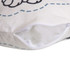 A white custom pillow with a zip opening, revealing soft filling inside. The design features a simple pattern.