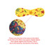 A colourful water bouncing ball featuring floral patterns in yellow and vibrant hues, along with a fabric swatch.