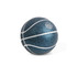 A mini basketball in dark blue with a textured surface and white lines, featuring a logo.