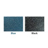 A textured surface featuring two colour swatches: one in blue and the other in black. Both have a granular appearance.