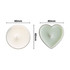 Tealight candles in round and heart shapes, featuring white and light green hues, measuring 40mm each.
