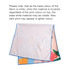 A microfibre beach towel featuring a colourful print, bordered with blue, with a white base fabric.