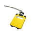 A yellow ABS luggage tag with a black border and a clear section for personal information. It features a metal attachment loop.