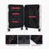 An open white ribbed ABS suitcase showcasing multiple pockets, zippered compartments, and black interior with red accents.