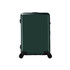 A green ABS business suitcase with wheels, featuring a sleek design and a branded logo. A green ABS business suitcase with wheels, featuring a sleek design and a branded logo.