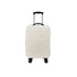 A collapsible suitcase in white with a textured surface, featuring a telescopic handle and four wheels for easy mobility. A collapsible suitcase in white with a textured surface, featuring a telescopic handle and four wheels for easy mobility.