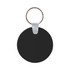 A round, black Durasoft keyring with a silver ring. The keyring has a smooth surface and a simple design. A round, black Durasoft keyring with a silver ring. The keyring has a smooth surface and a simple design.