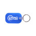 A blue oblong keyring with a shiny silver keyring attachment and a logo. A blue oblong keyring with a shiny silver keyring attachment and a logo.