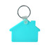 A turquoise house-shaped keyring with a metallic ring attachment. A turquoise house-shaped keyring with a metallic ring attachment.