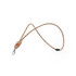 A cork lanyard in a natural brown hue, featuring a clip and a branded attachment.