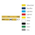 A yellow neoprene lanyard with a clasp and a logo, accompanied by a colour chart for various options.