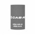 A grey stubby holder featuring a logo, ideal for keeping drinks insulated.