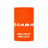 An orange stubby holder with a logo, designed for drinkware.