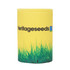 A drink bottle holder featuring a yellow design with green grass at the bottom and a logo.