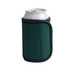 A drink bottle wrapped in a dark green Velcro stubby holder with a grey trim.
