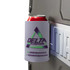 A drink can holder in grey featuring a logo, designed to keep beverages cool and secure.