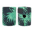 A drink bottle holder featuring a vibrant green tropical leaf design, with an opening and a secure strap.