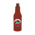 A drink bottle in a red zippered cooler with a logo design. The bottle has a capped top.