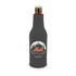 A drink bottle cooler in black with a logo, designed to fit standard-sized bottles.