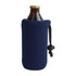 A drink bottle holder in navy blue, featuring a pull cord and a snug fit around a beverage bottle.