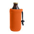 An orange bottle holder encasing a glass bottle, featuring a drawstring closure.