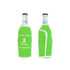 A drink bottle cooler in bright green, featuring a rounded design with a logo and white trim.